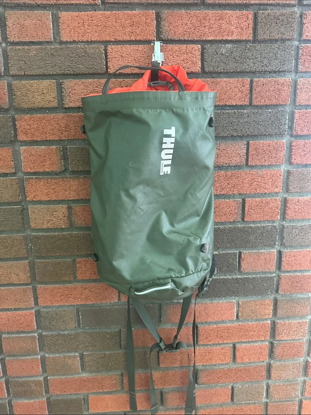 Thule Olive Green Roll-Top Backpack with Orange Interior STIR15